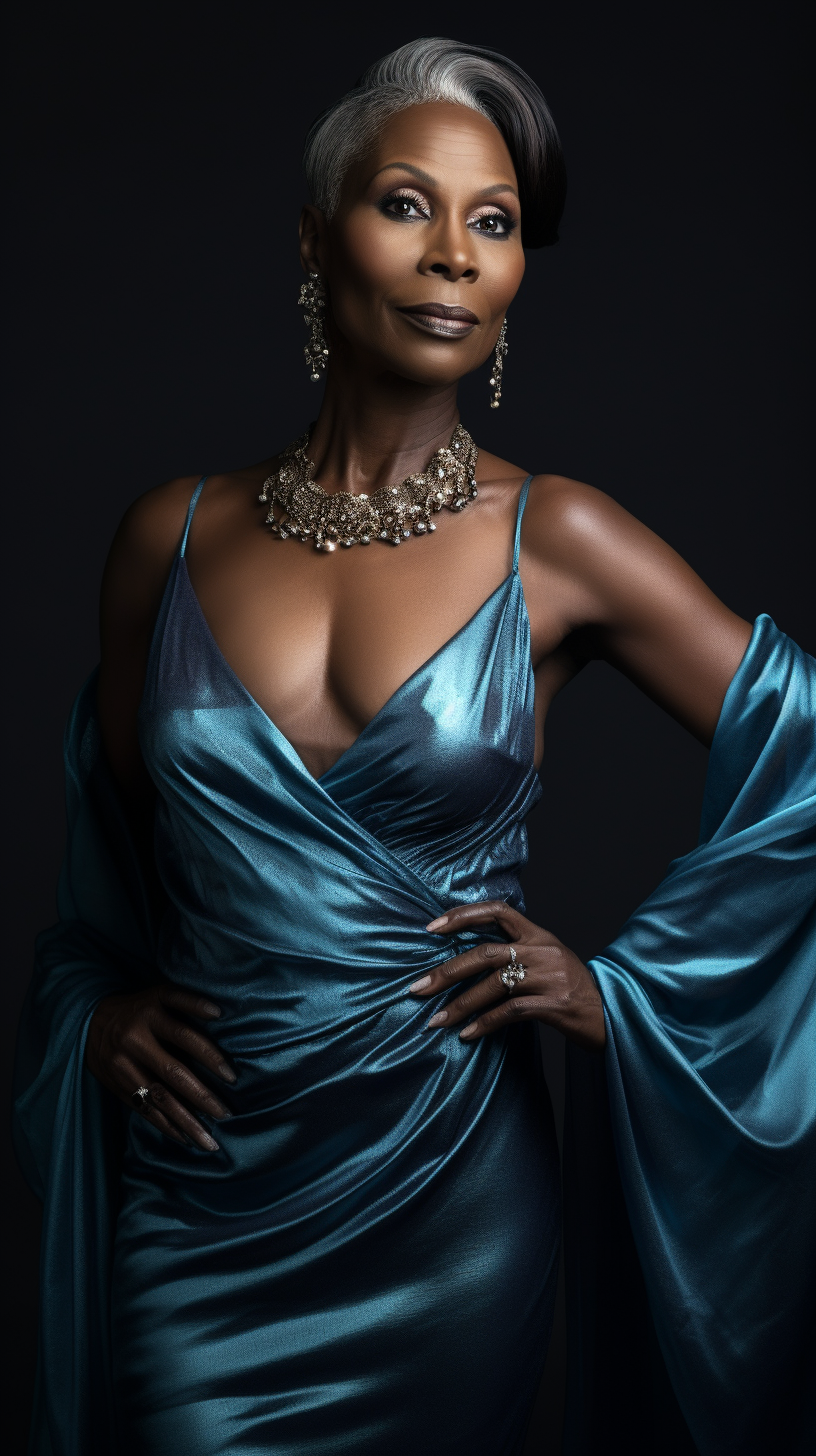 Black woman in beautiful metallic blue dress