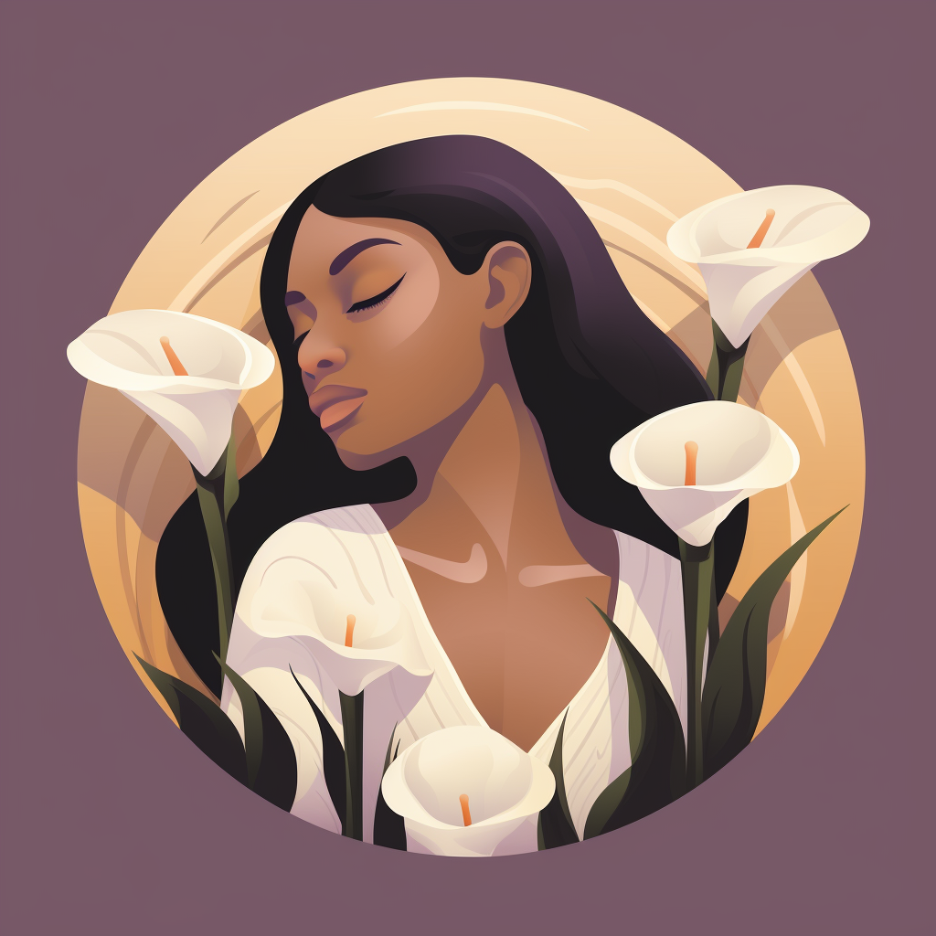 Illustration of a black woman with calla lilies