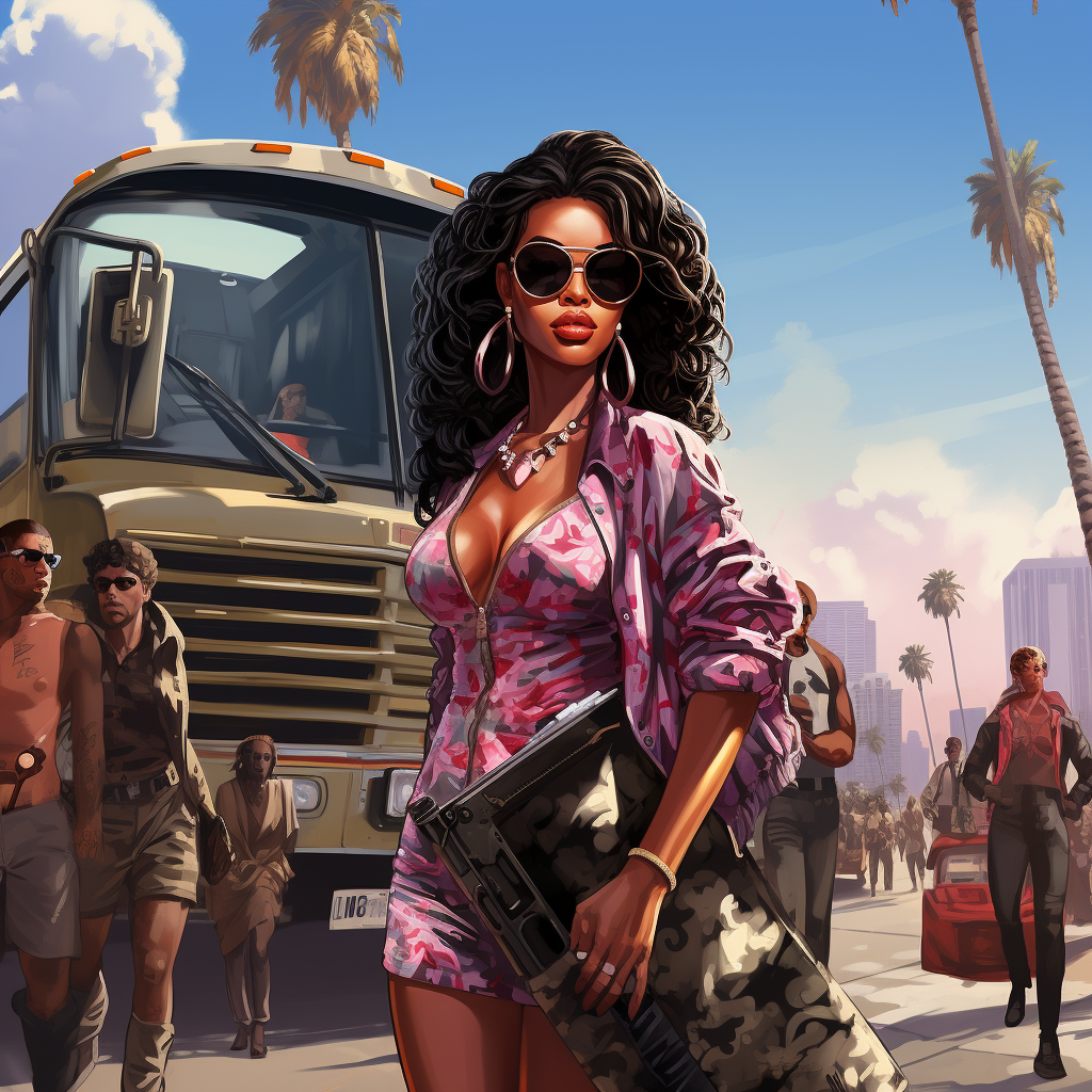 Stylish Black Woman with Tote Bag in GTA Art