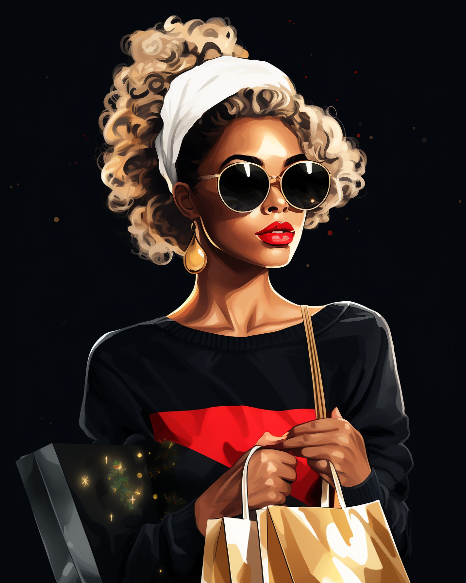 Stylish black woman with shopping bags during Christmas