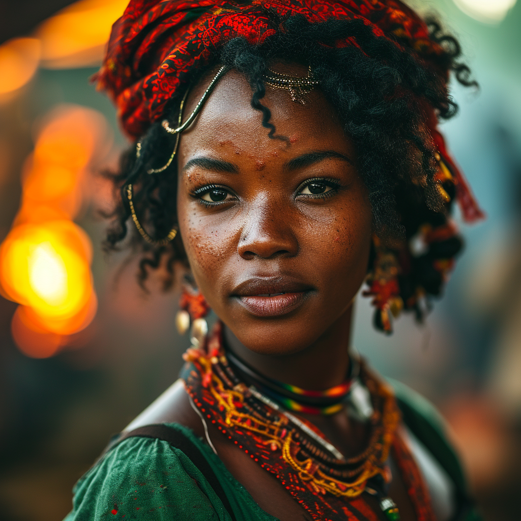 Beautiful Black Woman Celebrating New Year's with Fireworks