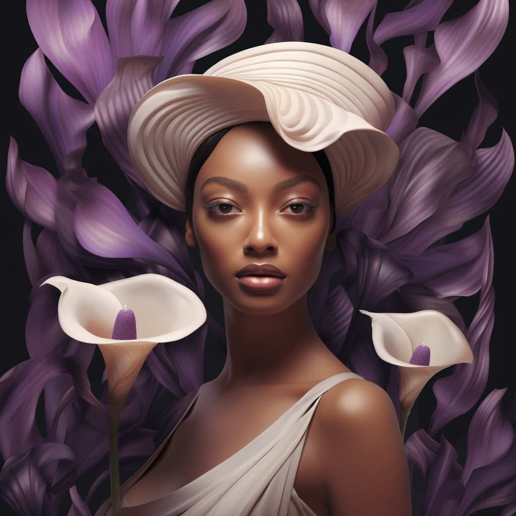 Illustration of Black Woman with Indian Calla Lilies