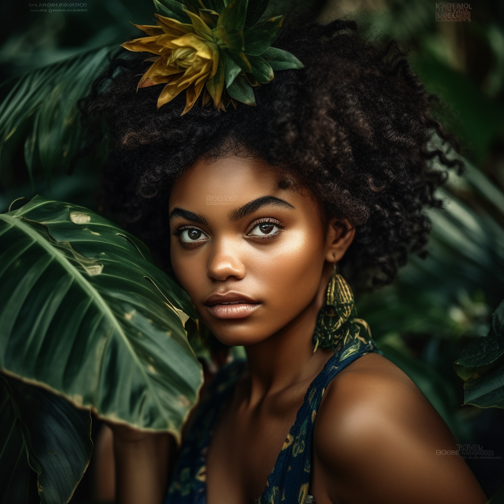 Black woman with pineapple leaves hair