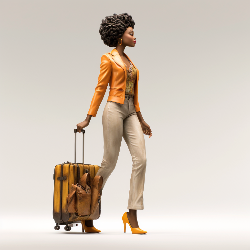 Realistic black woman figurine walking with carry-on luggage