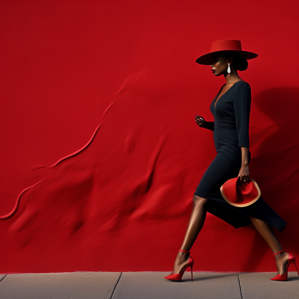 Side view of black woman in red dress