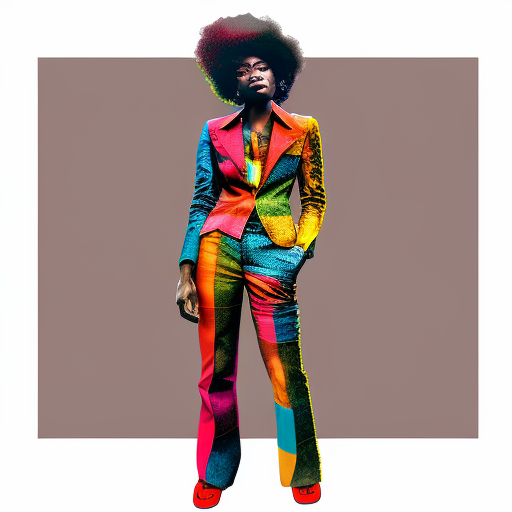 Beautiful black woman in colorful pants suit with short afro