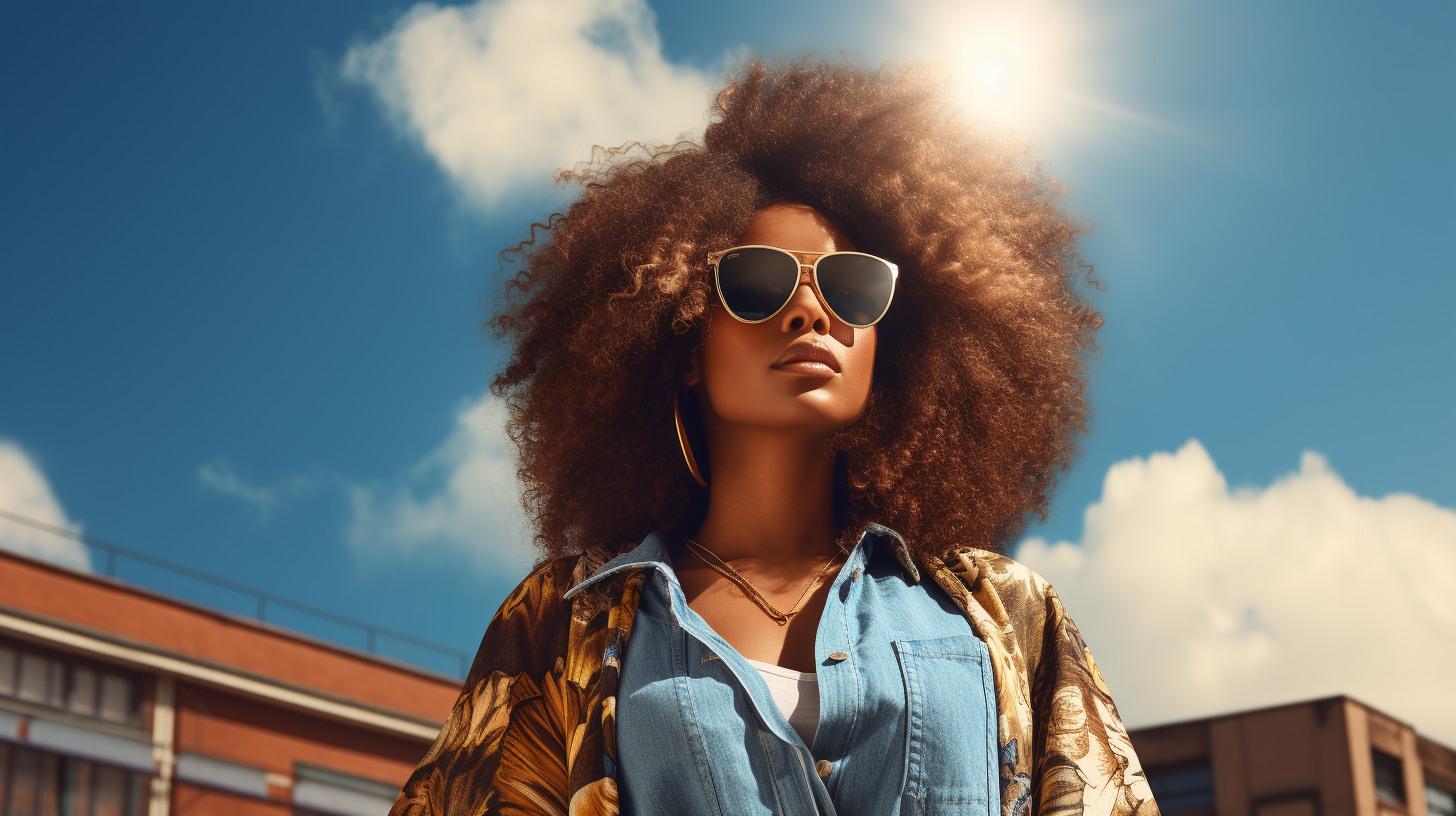 Black woman in sunny blue sky town