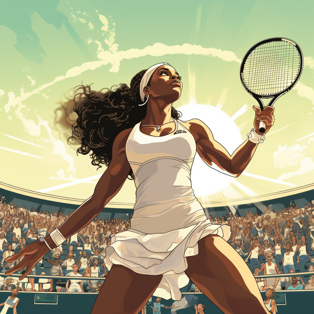 Black woman tennis player smashing ball at Wimbledon