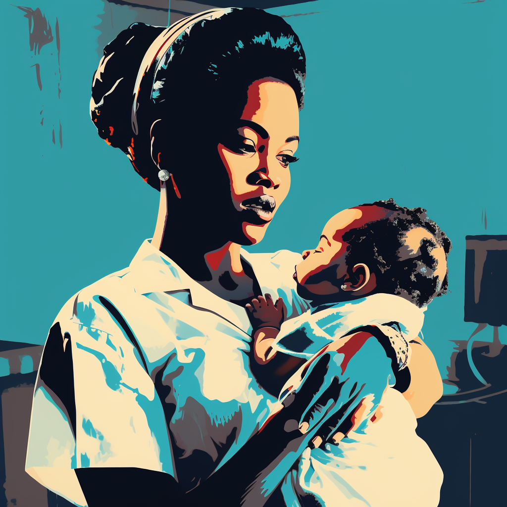 Black woman doctor holding a newborn baby