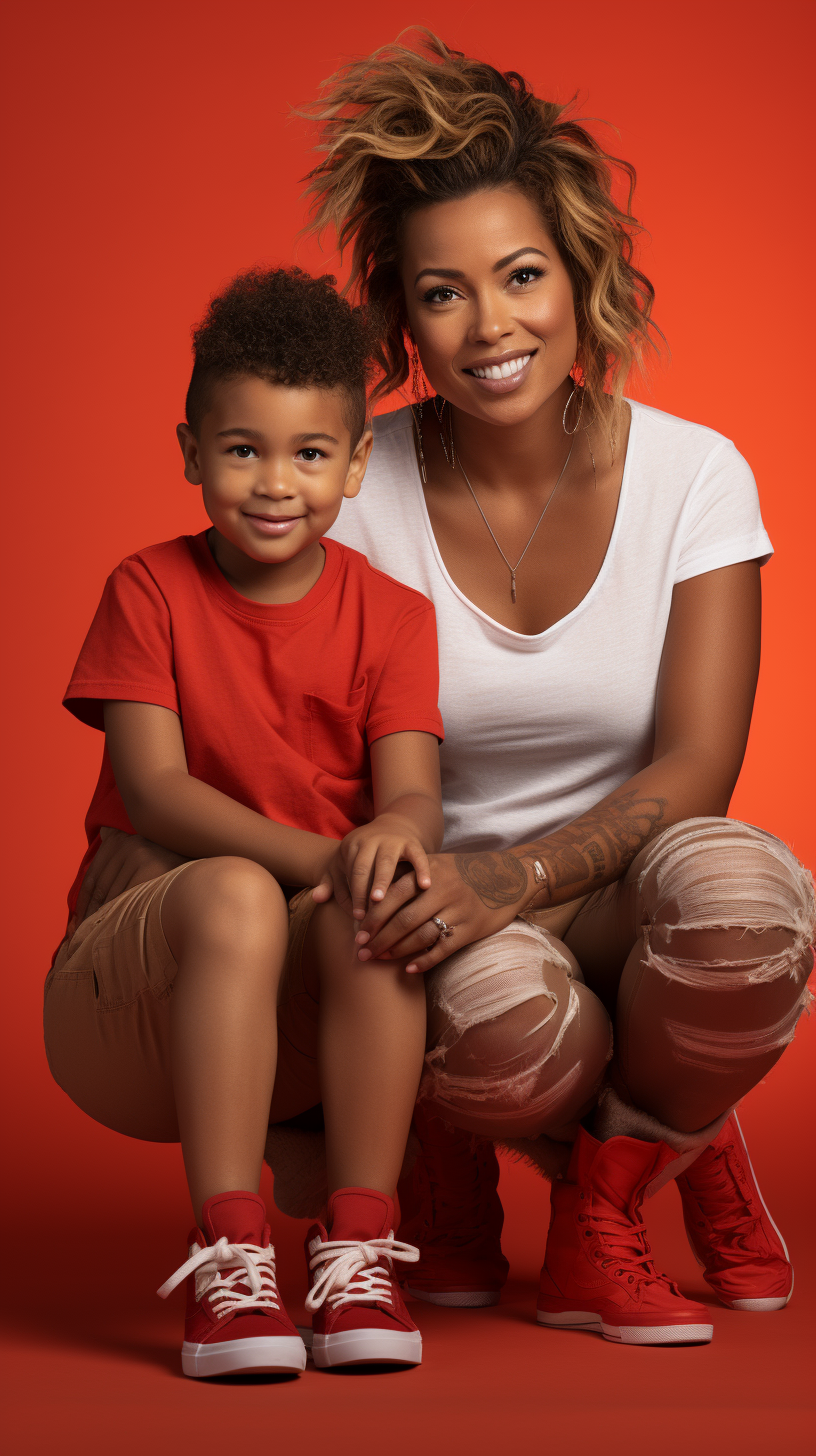 Black woman playing Playstation with son