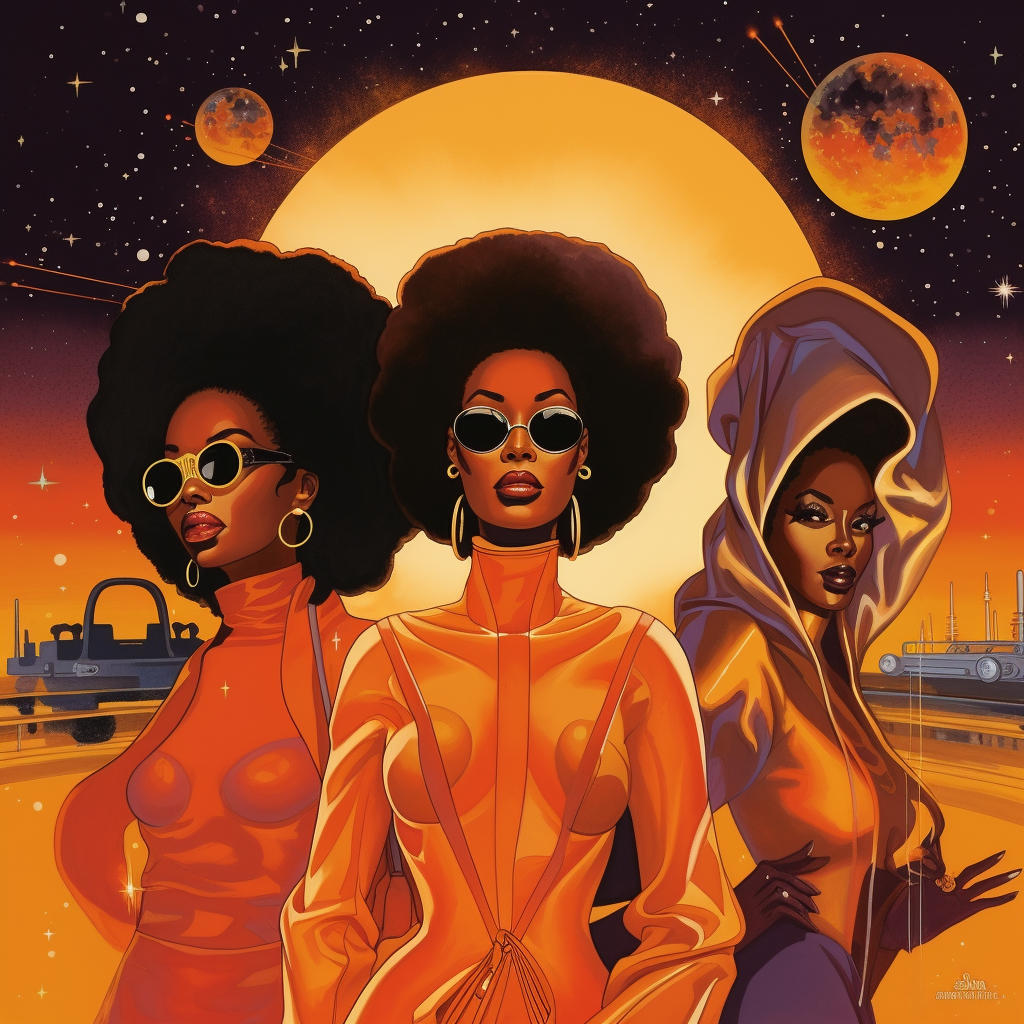 Halloween themed black women futurism cartoon image