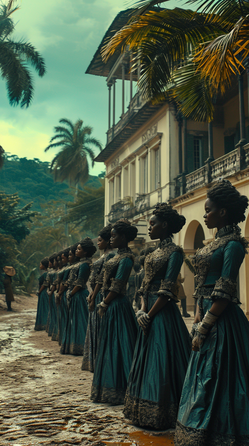 Black women in front of house