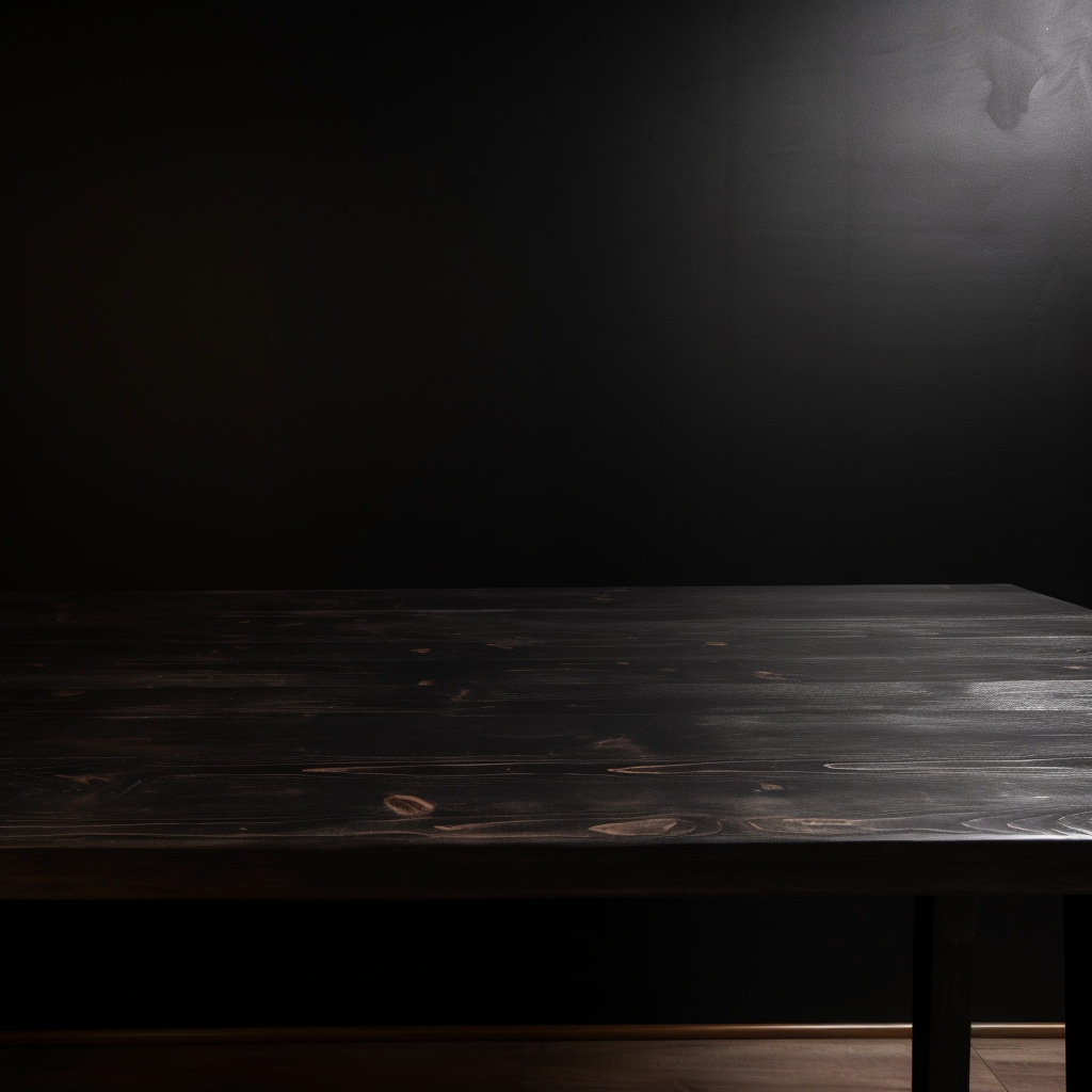 Empty black wood table on black wall