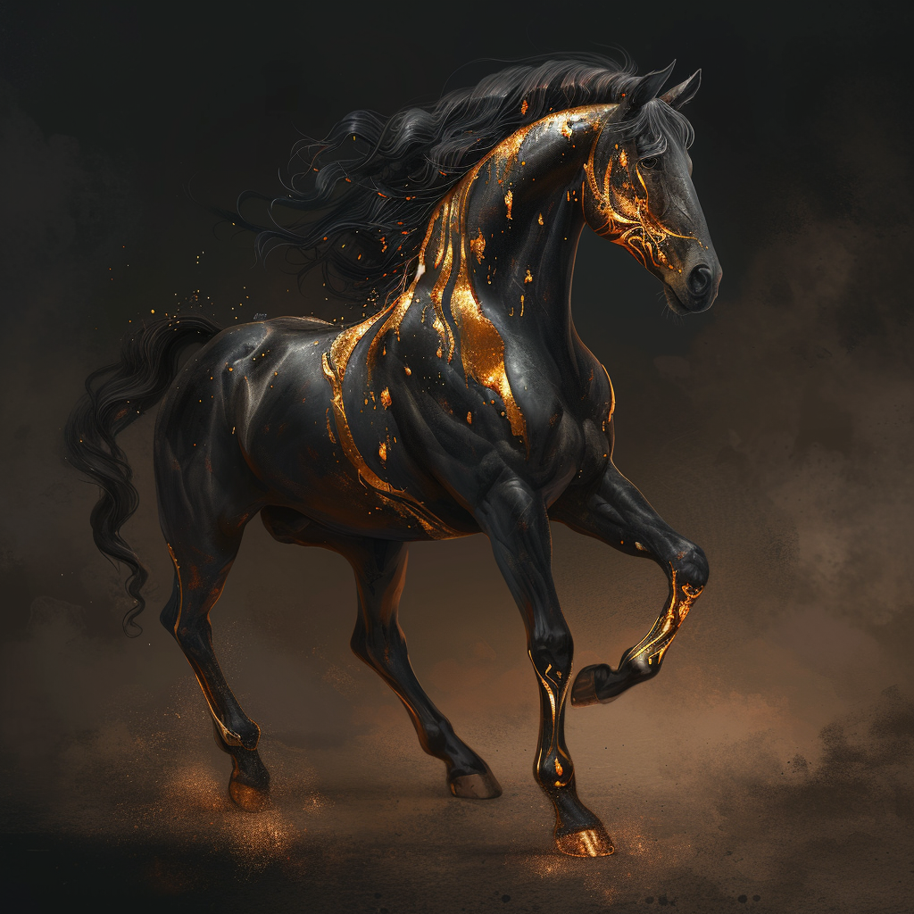 Black and Amber Stallion in Dynamic Pose