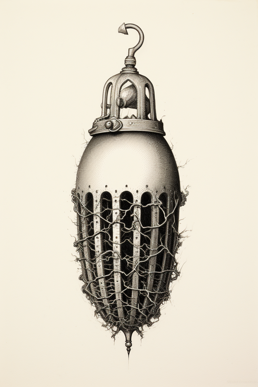 Vintage grenade ink pen illustration by Dore