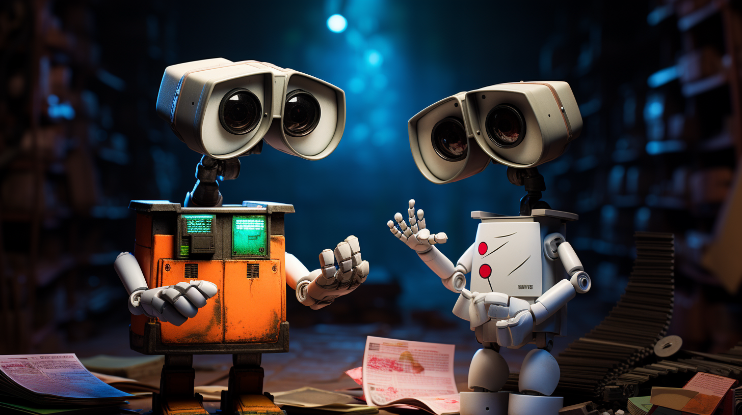 Two robots holding clipboards