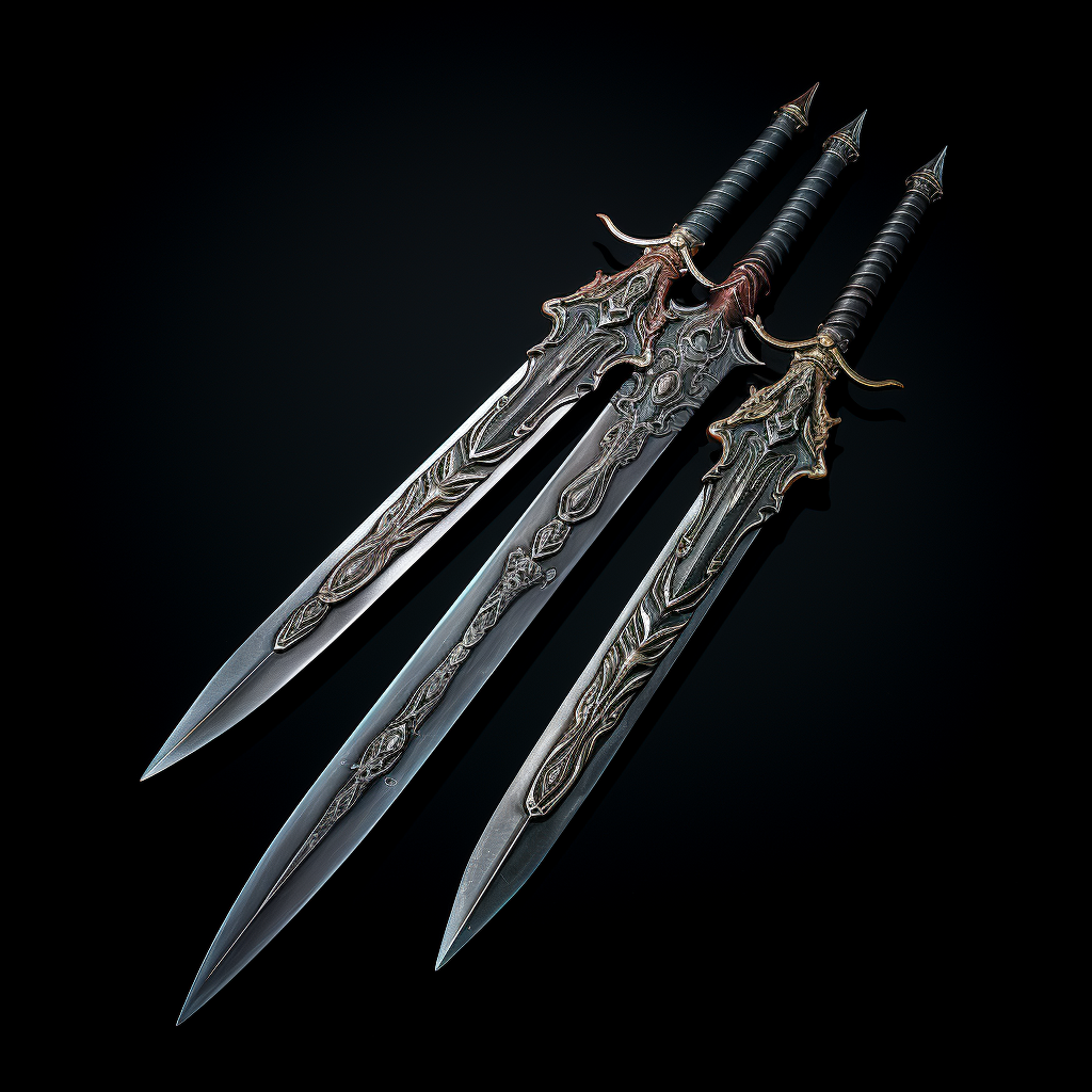 Two War Metal Swords on Black Background