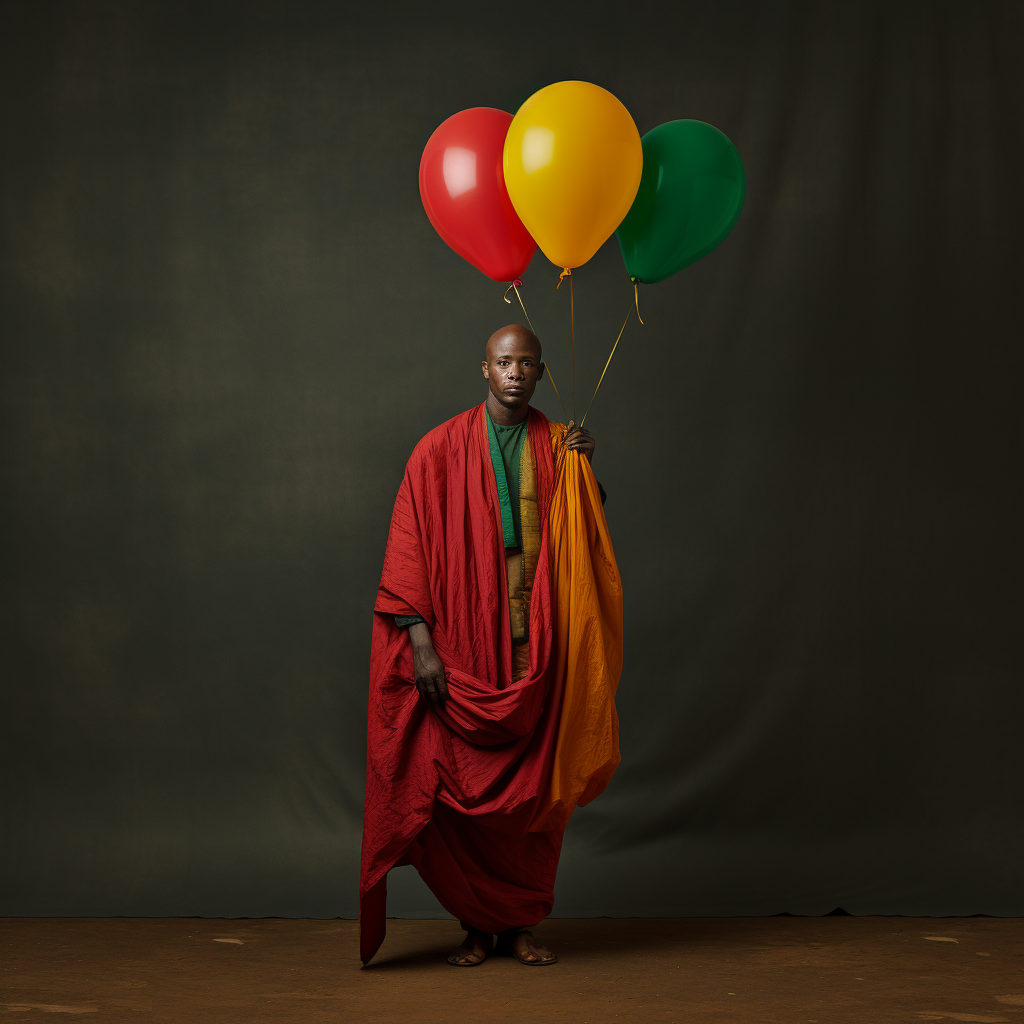 Black Bald Man with Agbada and Balloon