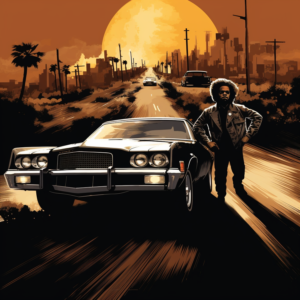 Retro Black Cadillac Speed Chase Artwork