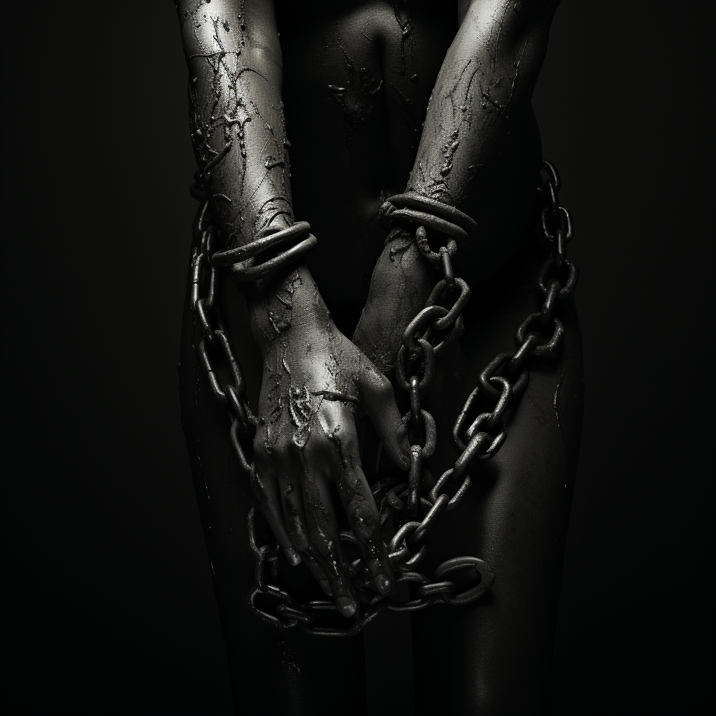 Black chain sculpture hand artwork