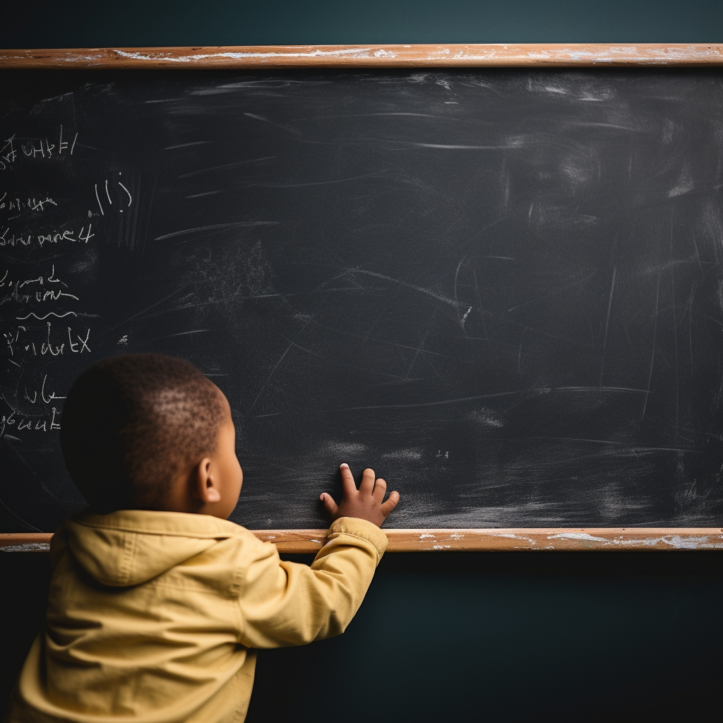 Black child writing on chalkboard