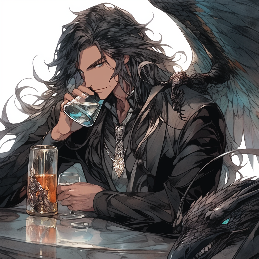 Man with Black Dragon Wings and Whiskey