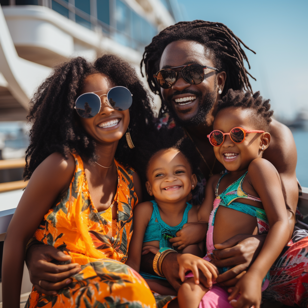 Happy black family on cruise vacation