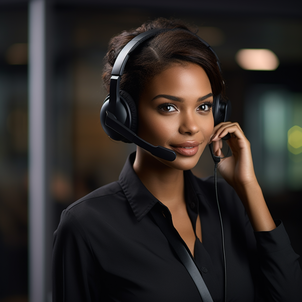 Black female call center agent wearing headset