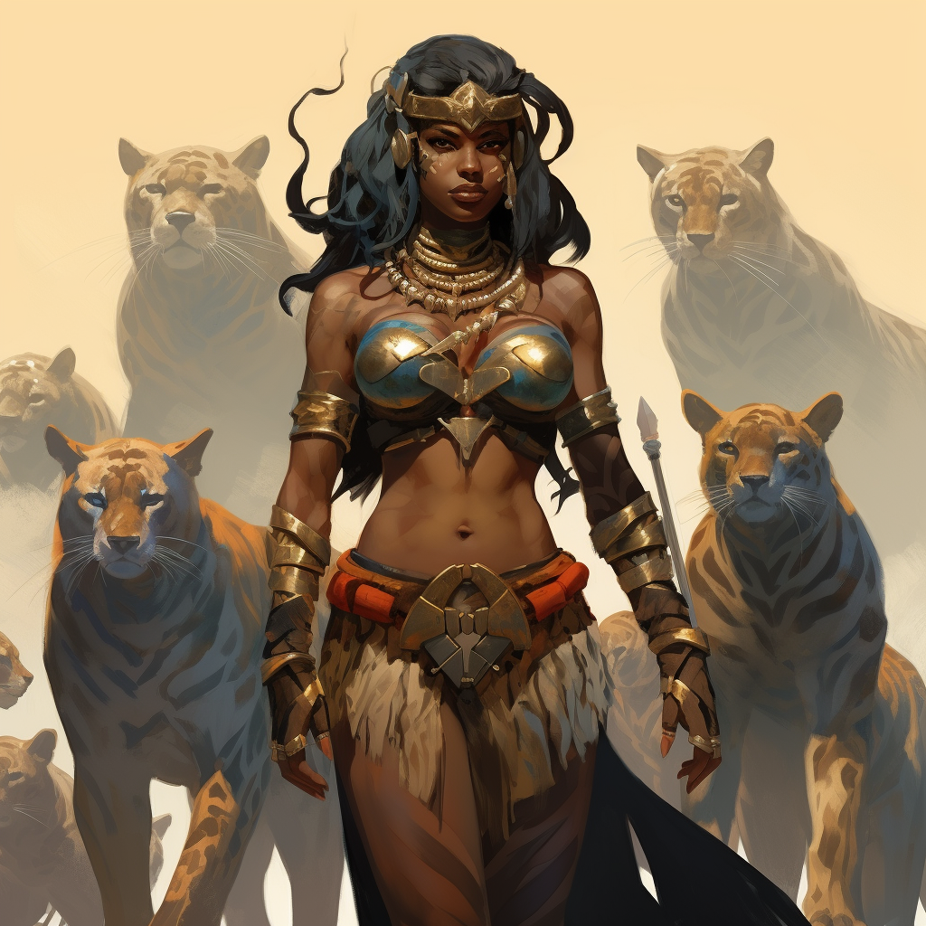 Black Superhero Commanding Animals in Tribal Costume