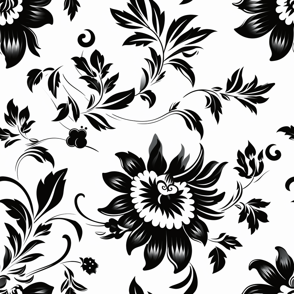 Black floral jacquard pattern on white background