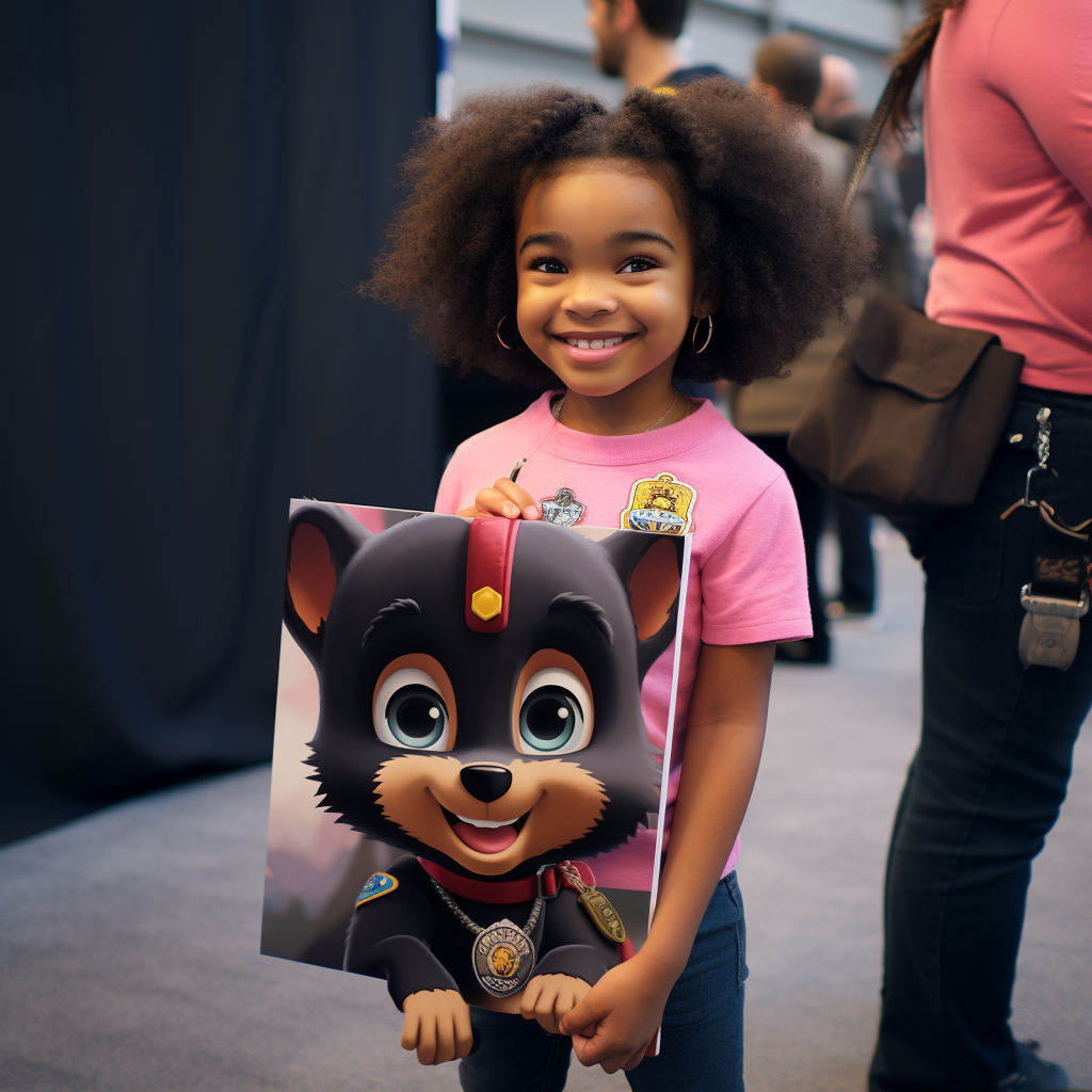 Black girl posing with Paw Patrol poster