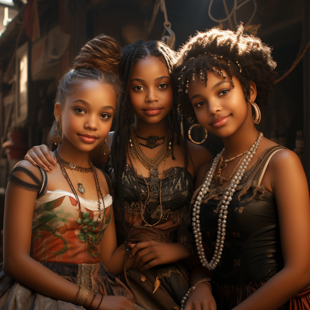 Three young Black girls in dresses