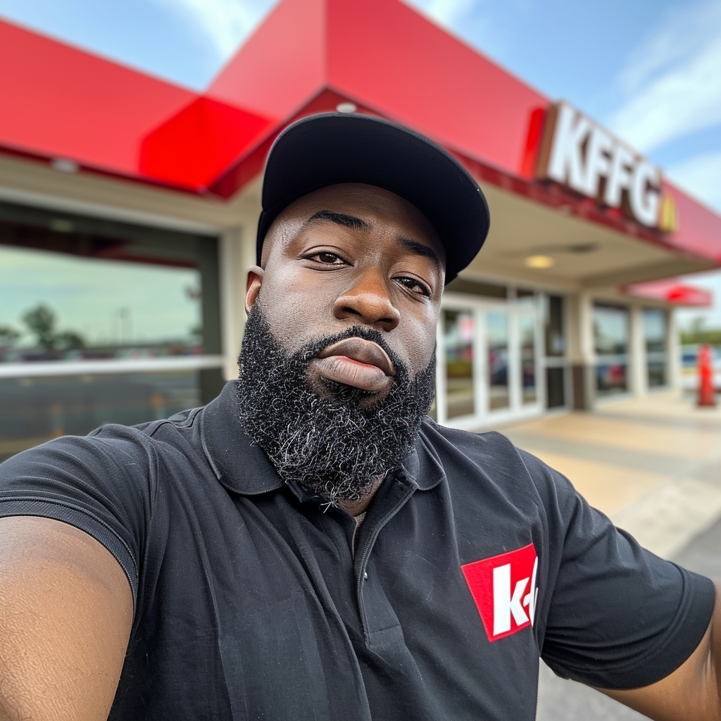 Black Guy in KFC Uniform Taking Selfie