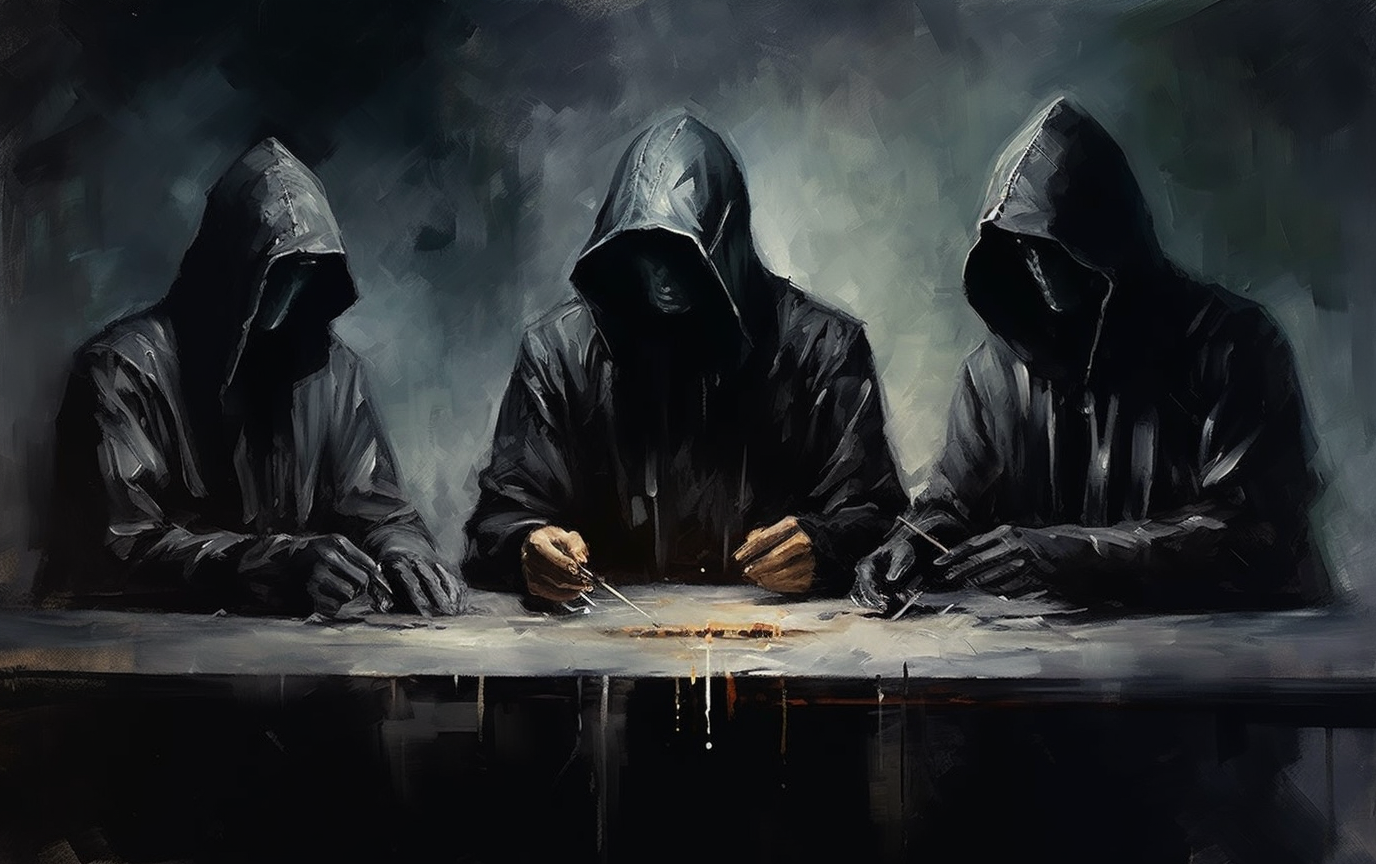 Black hooded men playing board game