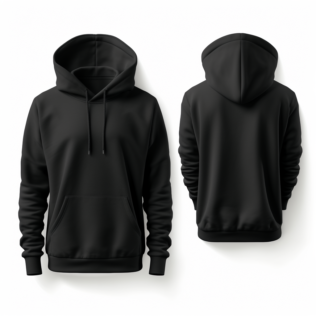 Black Hoodie with Drawstrings, Front and Back