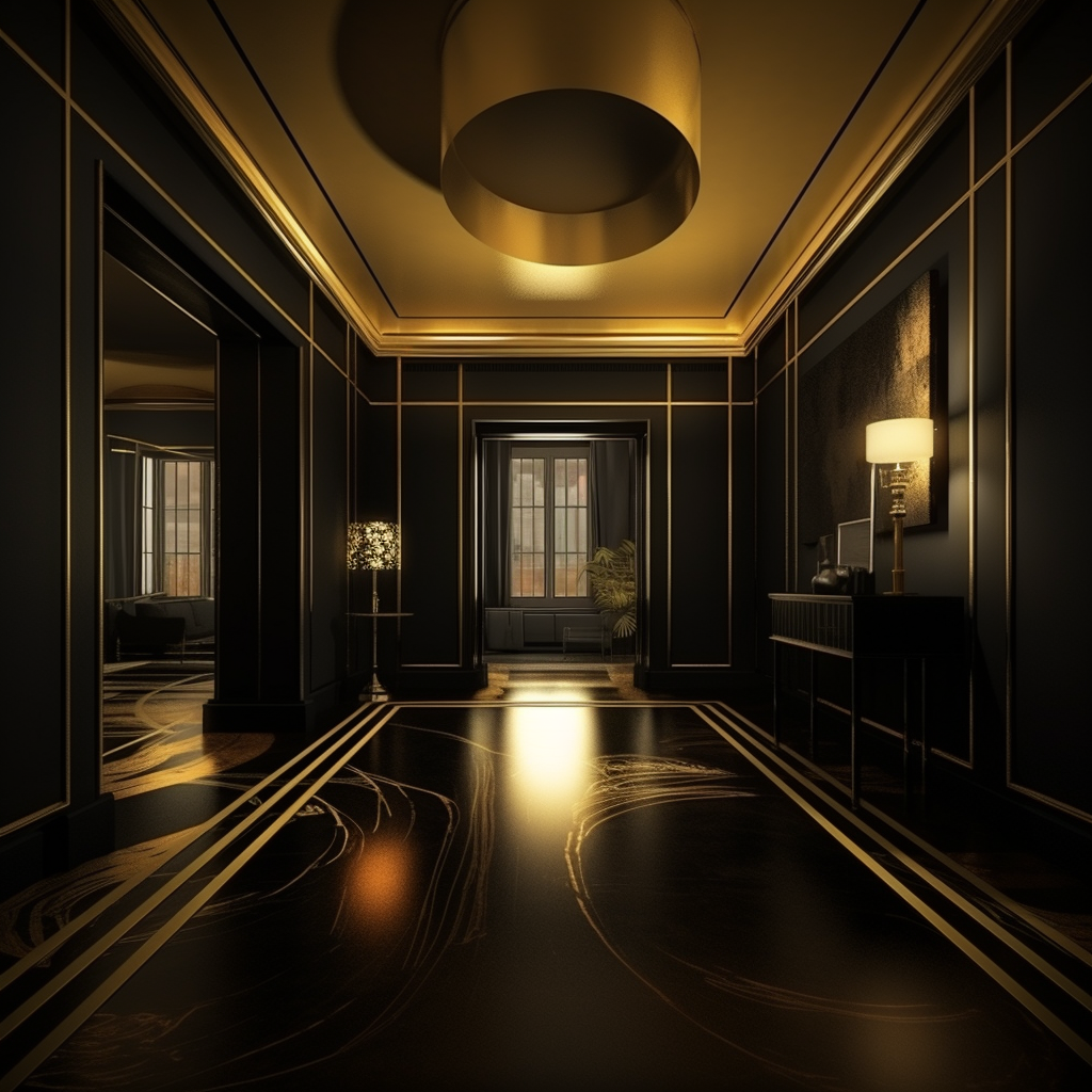 Elegant black interior with golden line