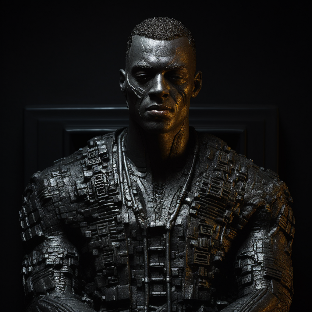 Elegant black male obsidian statue in dark corner