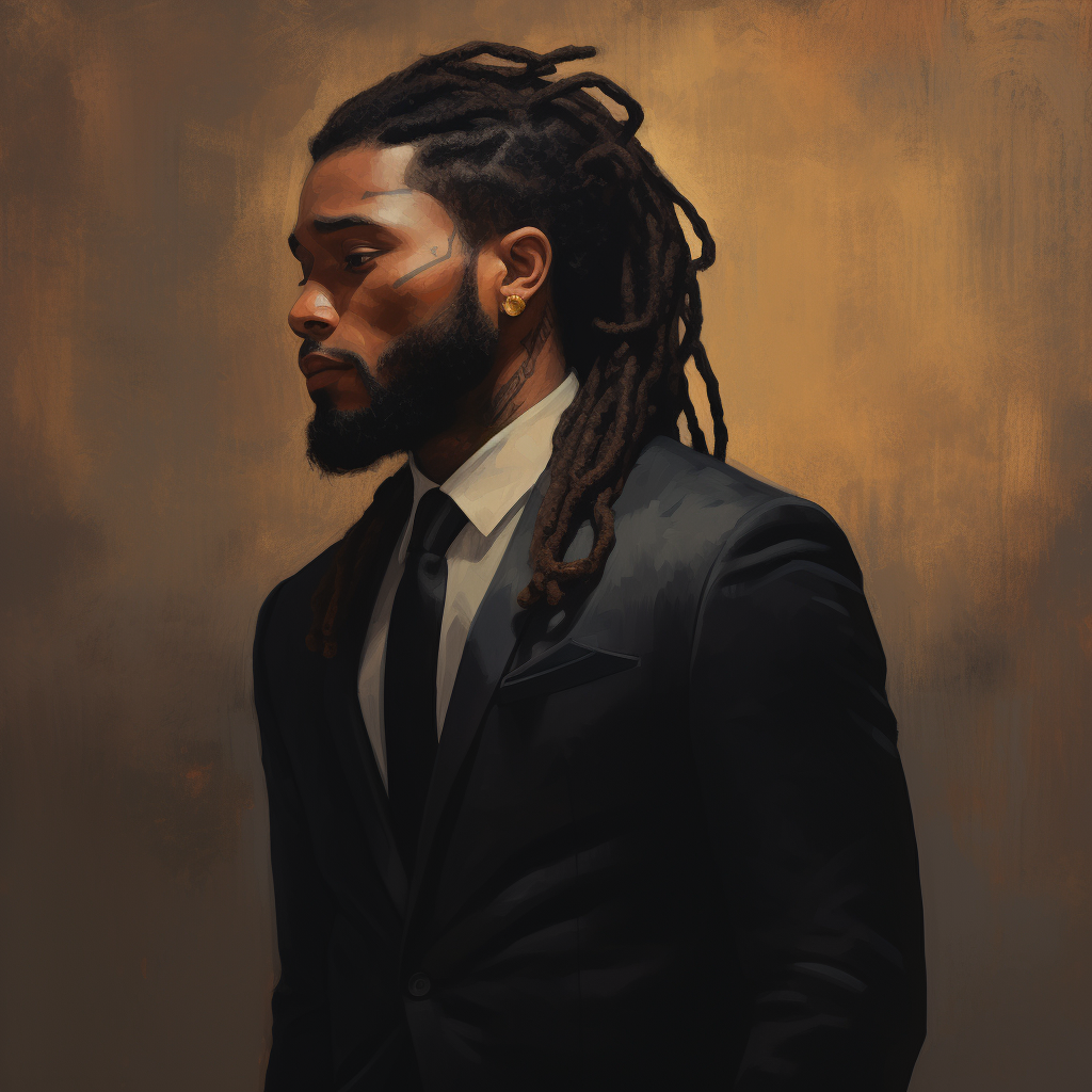 Stylish Black Man with Long Dreadlocks in Black Suit