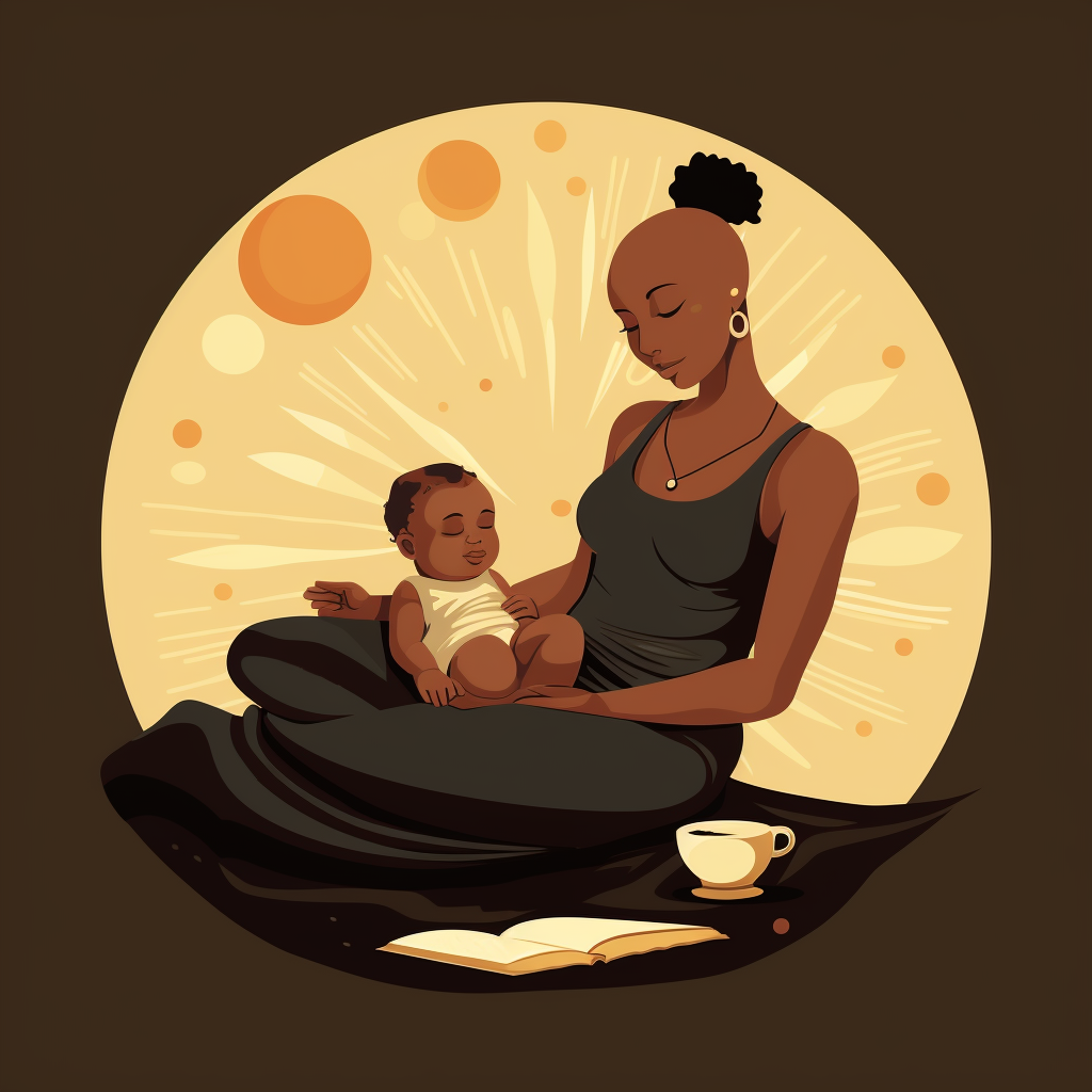 Black mother with newborn daughter on play mat