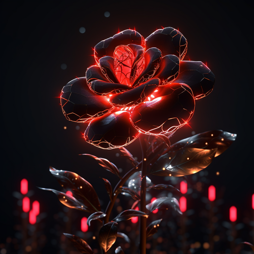 Mesmerizing black flower with neon light projection