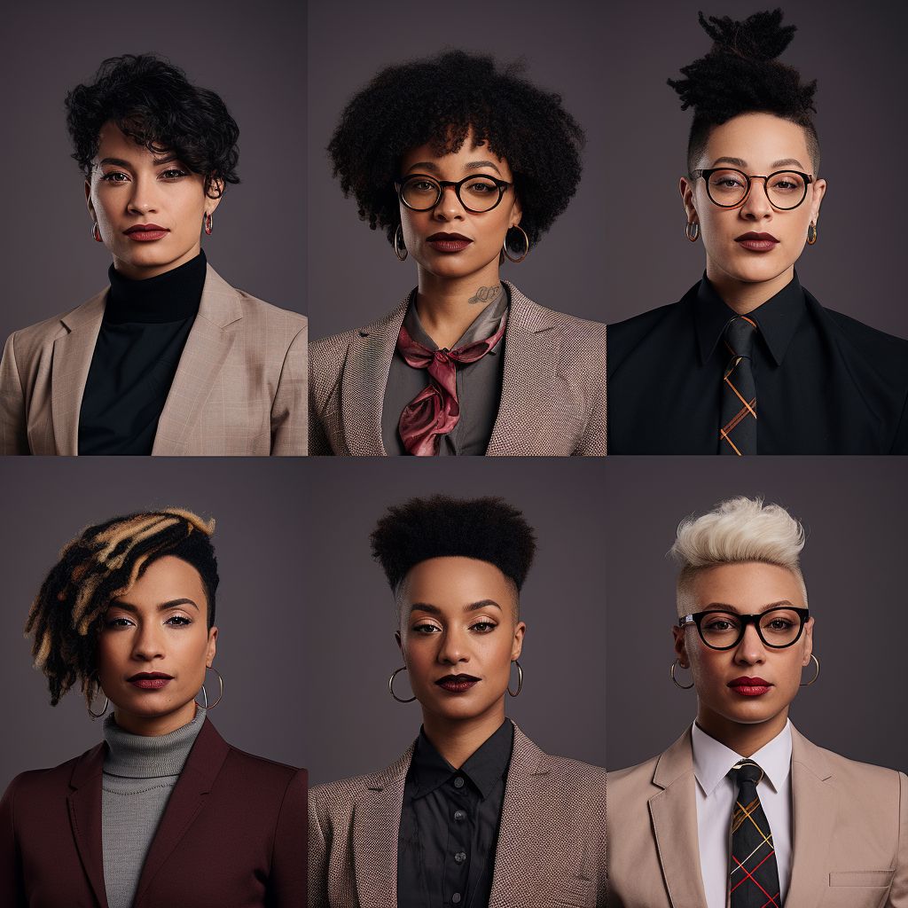 Black non-binary individuals in smart casual attire