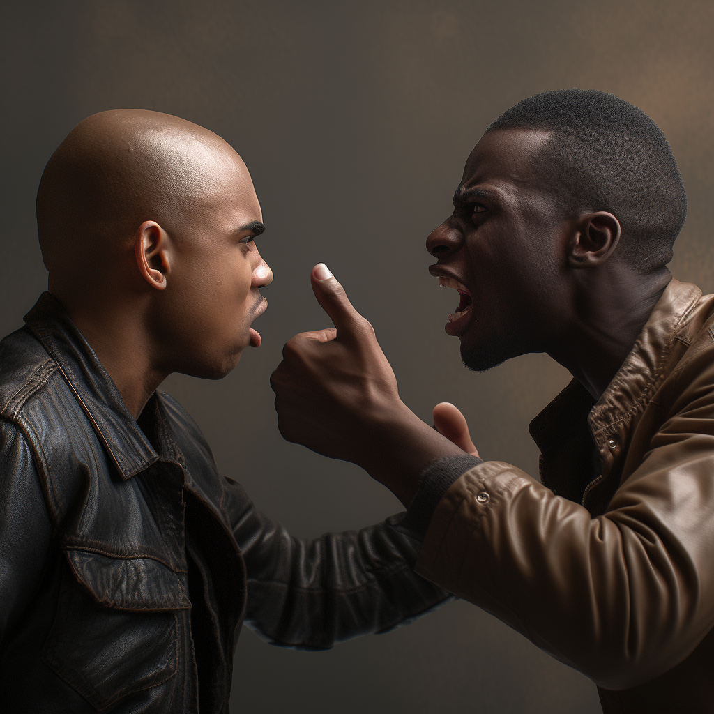 Two black people engaged in a heated slap fight