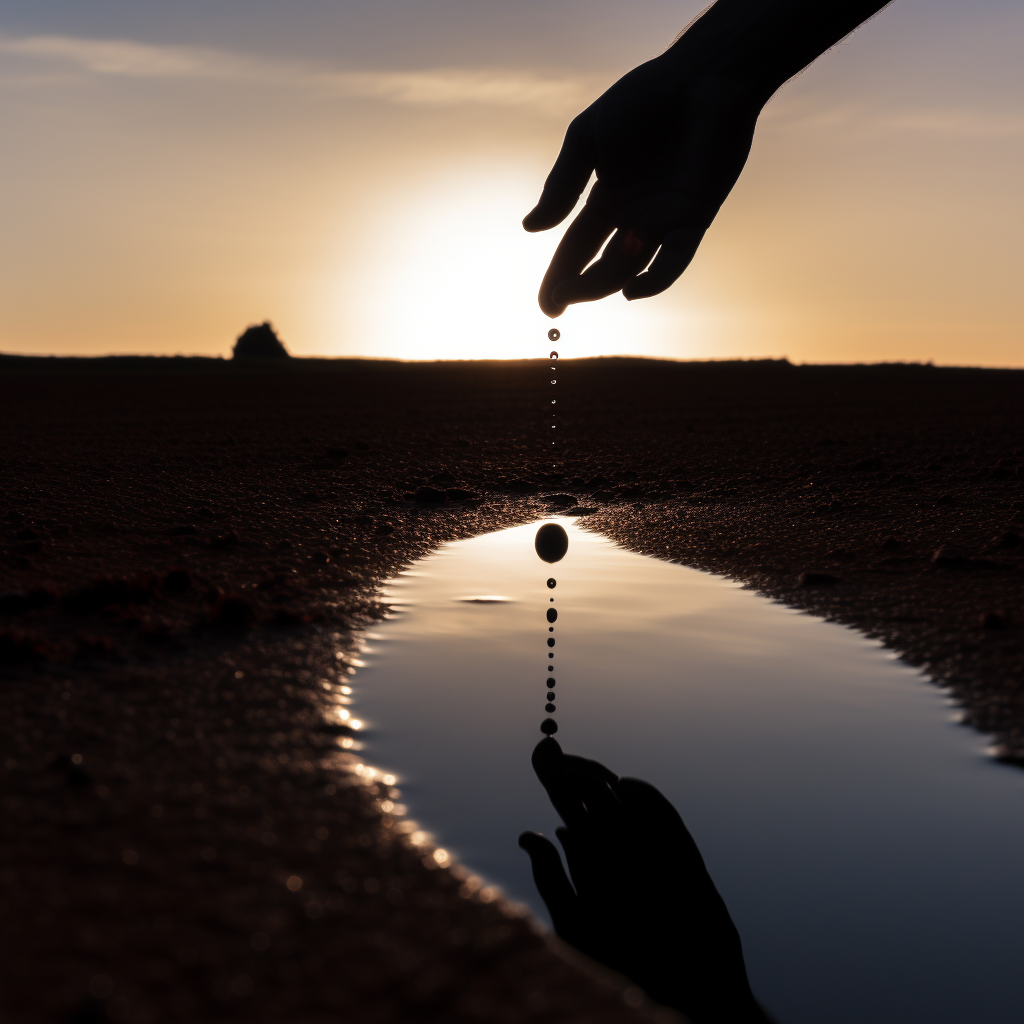 Hand dropping small object silhouette