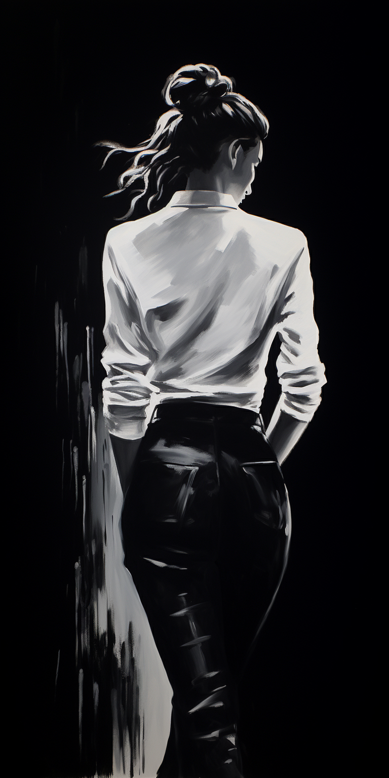 Black and white acrylic painting of woman silhouette