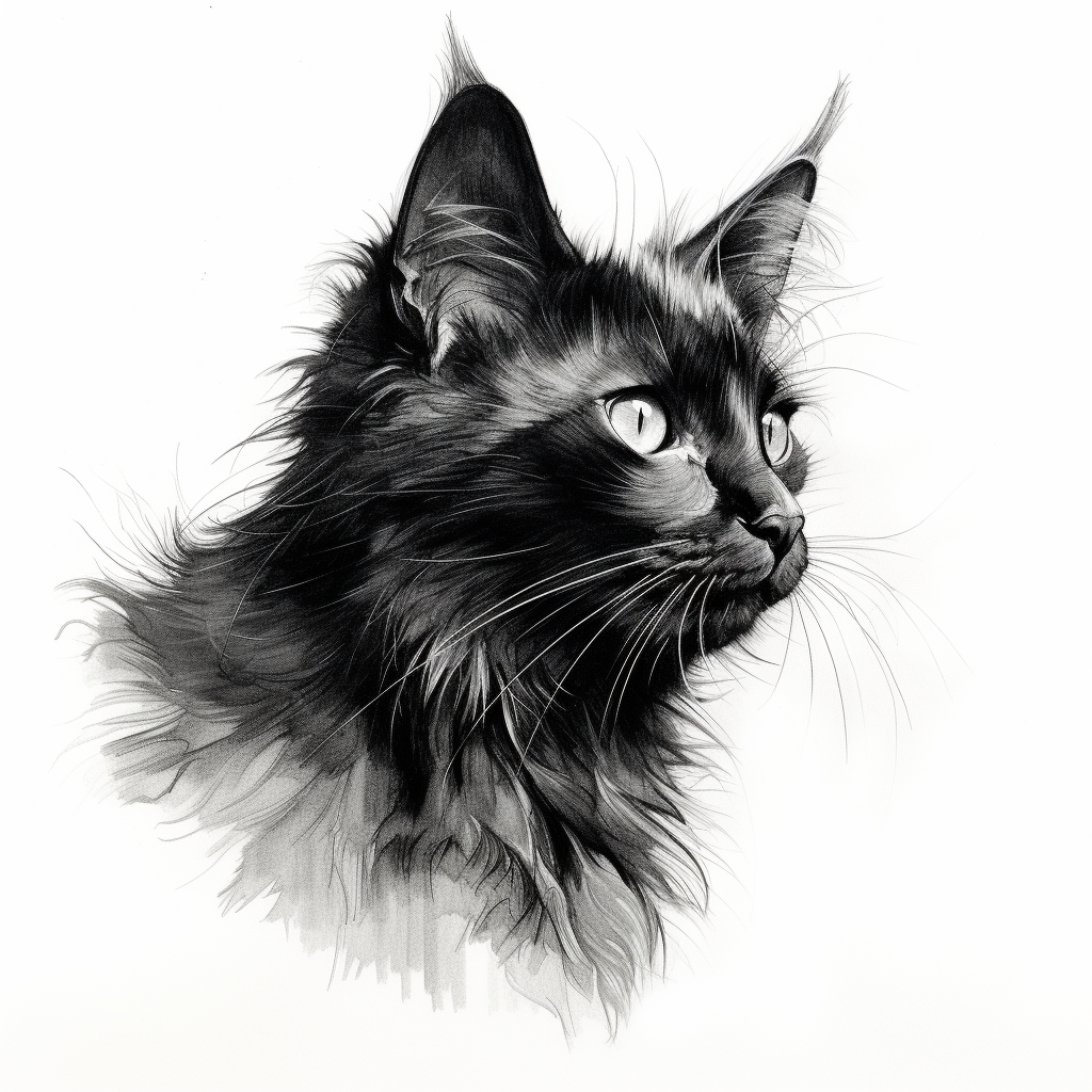 Black cat sketch on white background