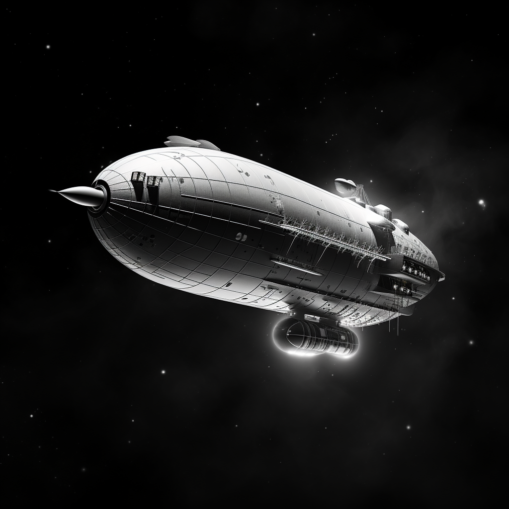 Hyper Realistic Black and White Chroma Floating Blimp in Space