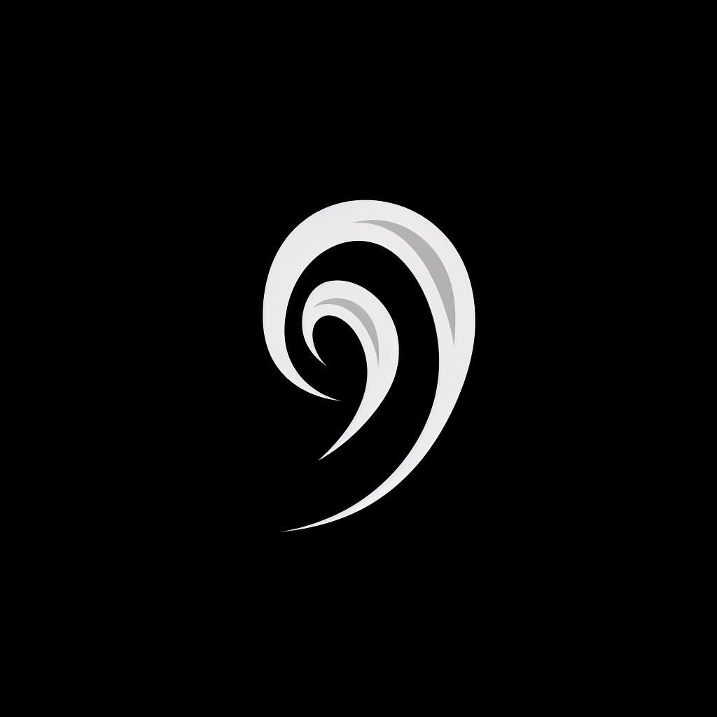 Black and White Ear Icon on Black Background