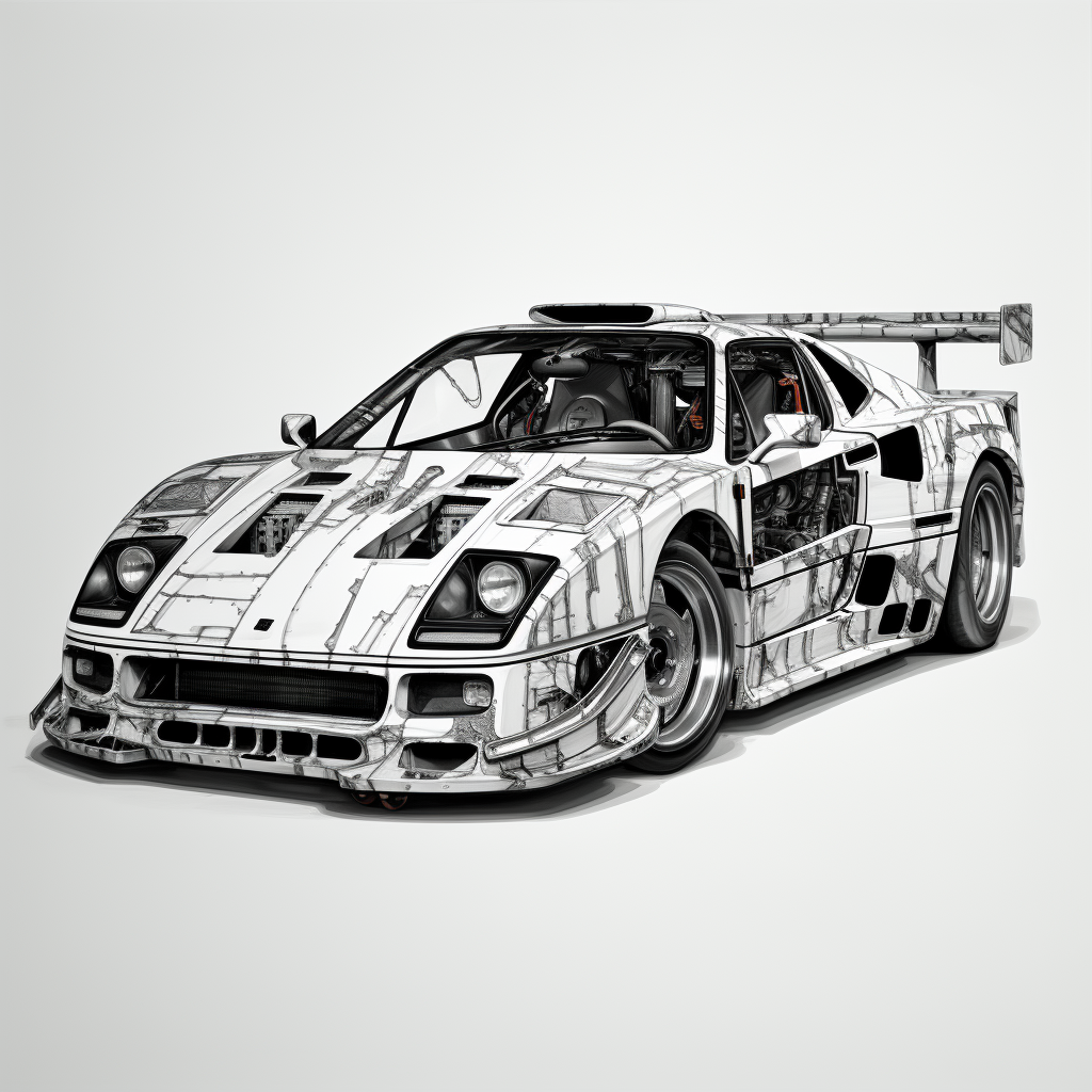 Black and white Ferrari F40 outline