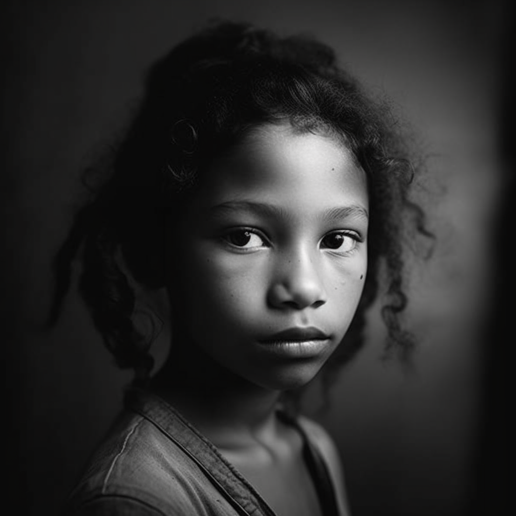 Black and white photograph of a girl