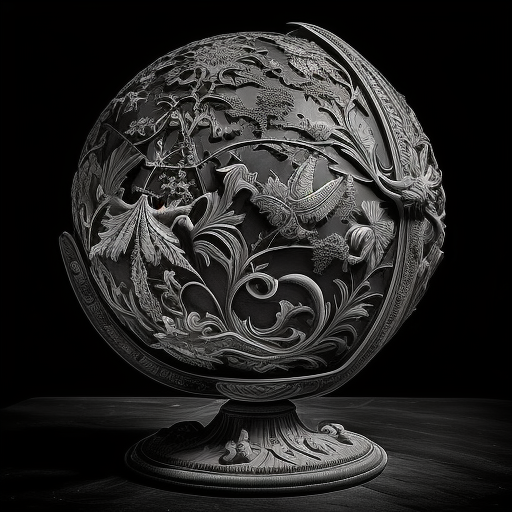 Black and white globe with Europe in focus